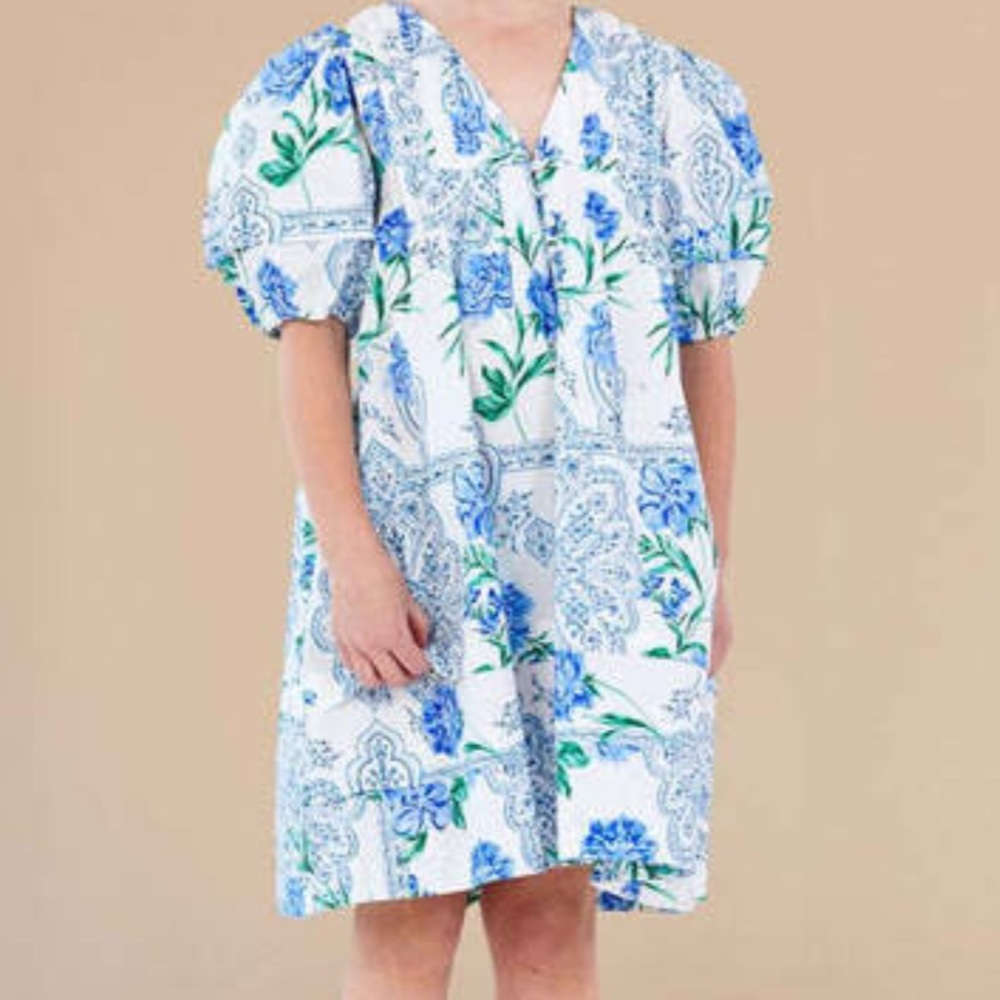 Hunter Bell Girls Blue and White Floral Dress